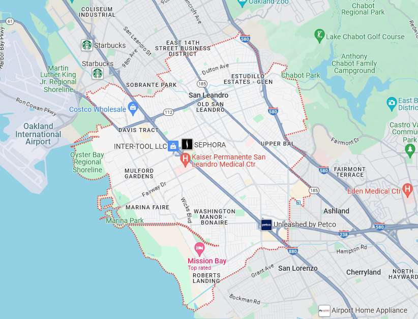 San Leandro, CA Limo Service Area Map